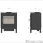 Technical Drawing of Contemporary  8WS wood burning stove by Hestia Concepts