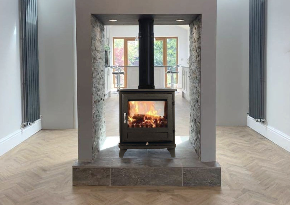 Traditional 8WS Double-sided wood burning stove by Hestia Concepts