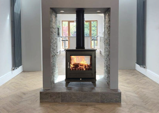 Traditional 8WS Double-sided wood burning stove by Hestia Concepts